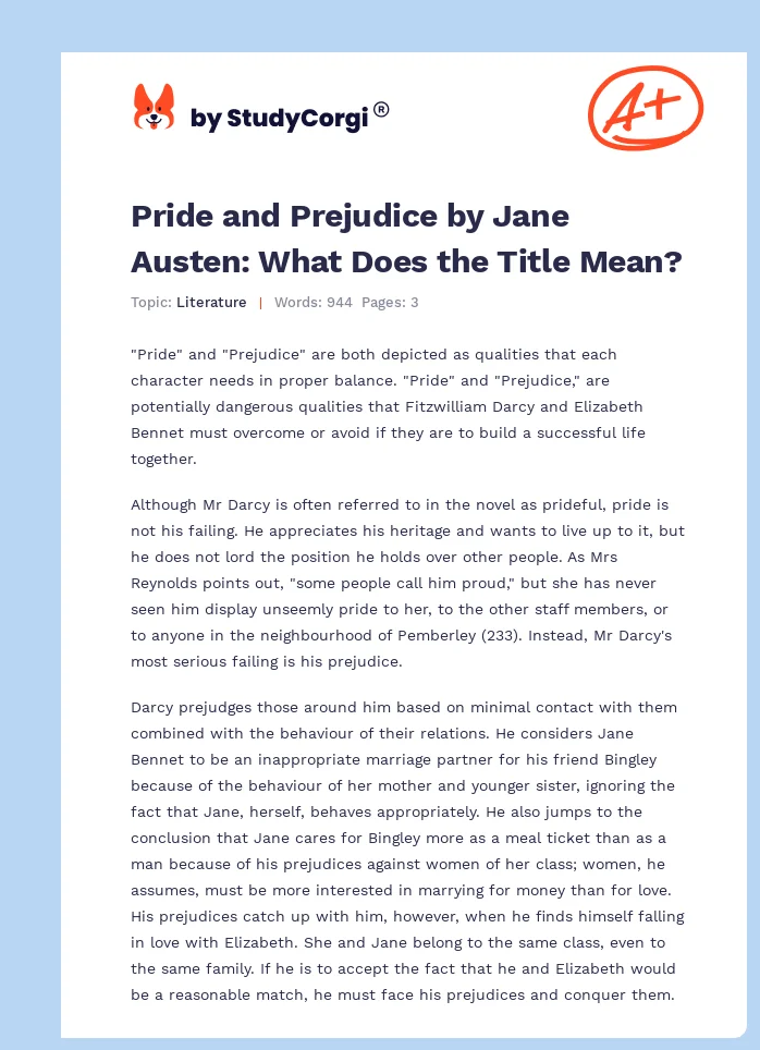 Pride and Prejudice by Jane Austen: What Does the Title Mean?. Page 1
