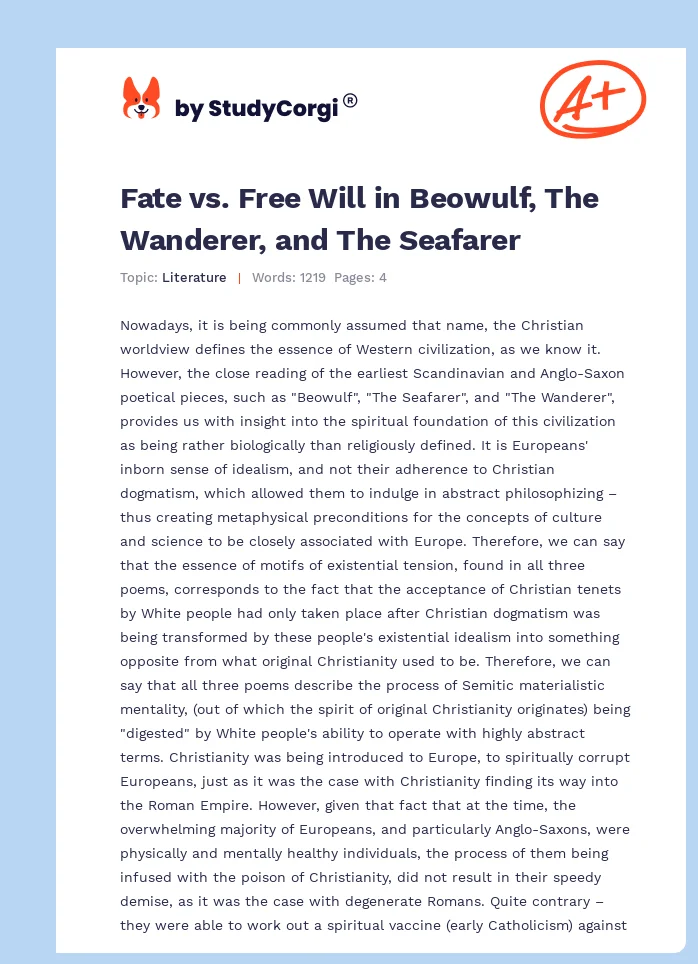 Fate vs. Free Will in Beowulf, The Wanderer, and The Seafarer. Page 1