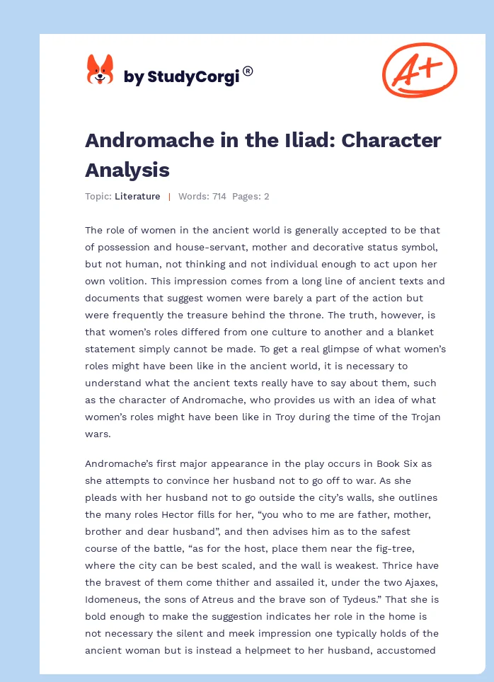 Andromache in the Iliad: Character Analysis. Page 1