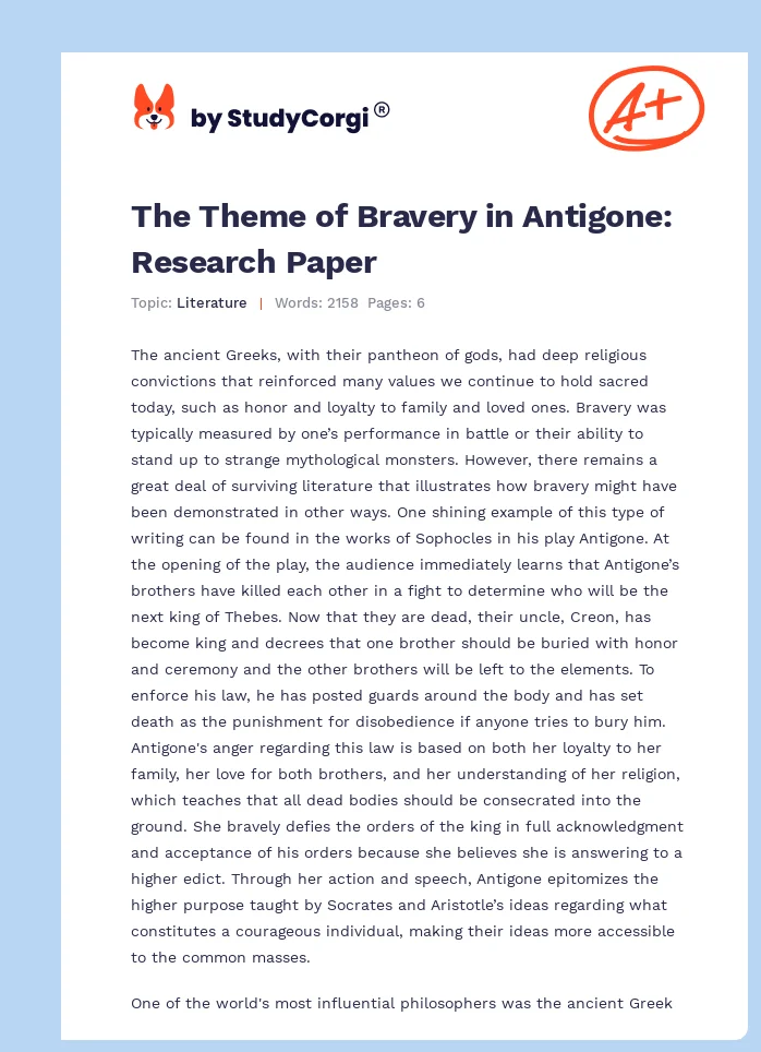 The Theme of Bravery in Antigone: Research Paper. Page 1