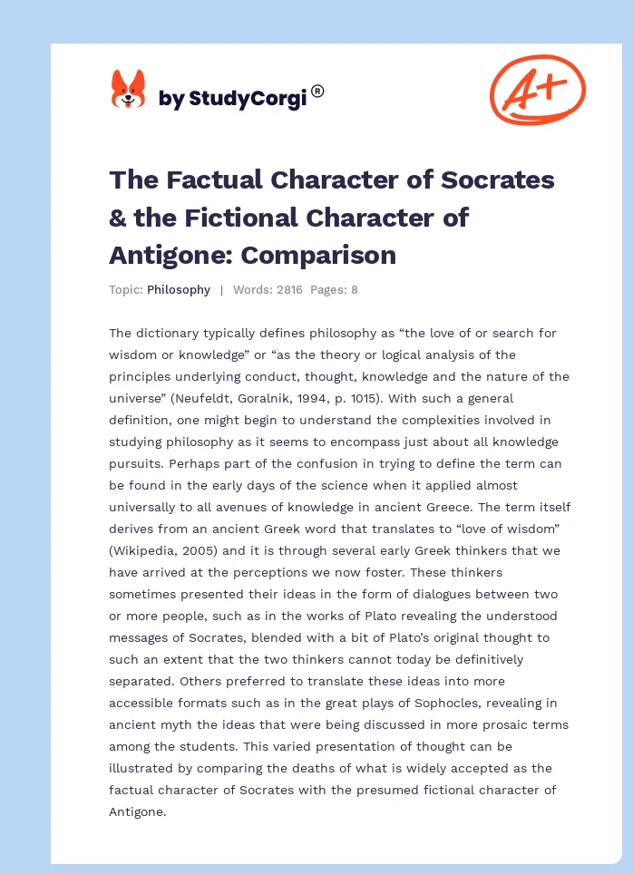 The Factual Character of Socrates & the Fictional Character of Antigone: Comparison. Page 1