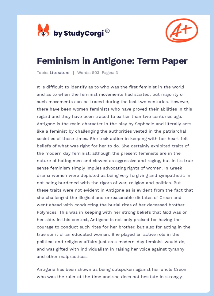 Feminism in Antigone: Term Paper. Page 1