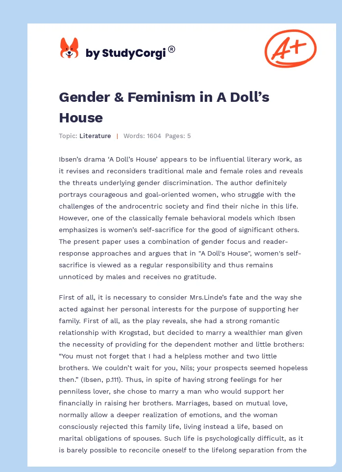 Gender & Feminism in A Doll’s House. Page 1