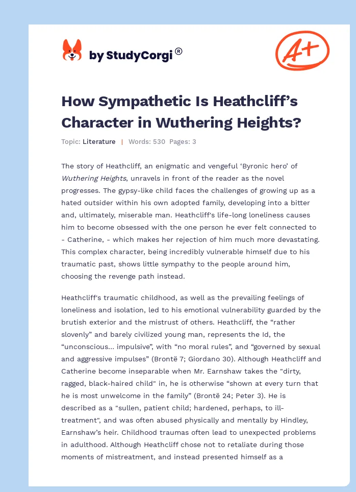 How sympathetic is Heathcliff’s character in Wuthering Heights?. Page 1