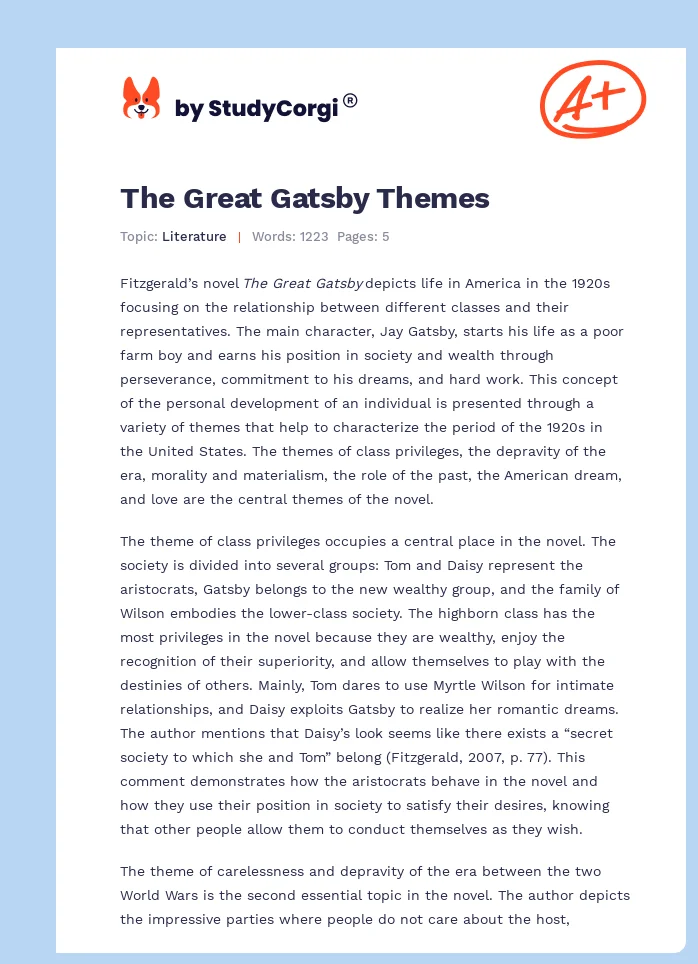 The Great Gatsby Themes. Page 1