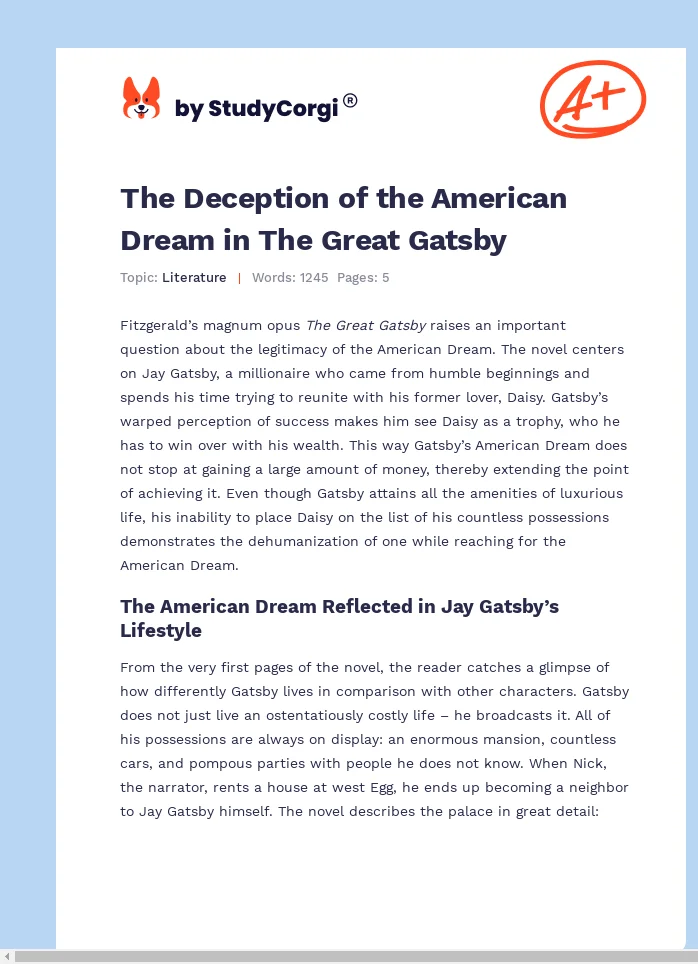 The Deception of the American Dream in The Great Gatsby. Page 1