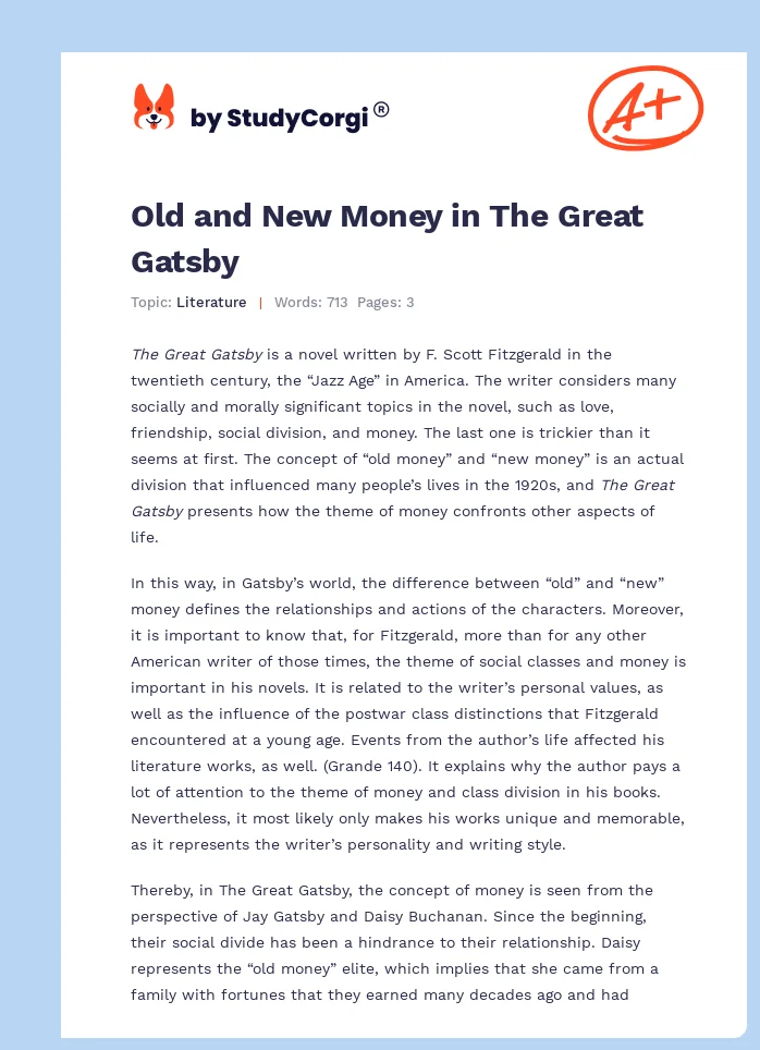 Old and New Money in The Great Gatsby. Page 1
