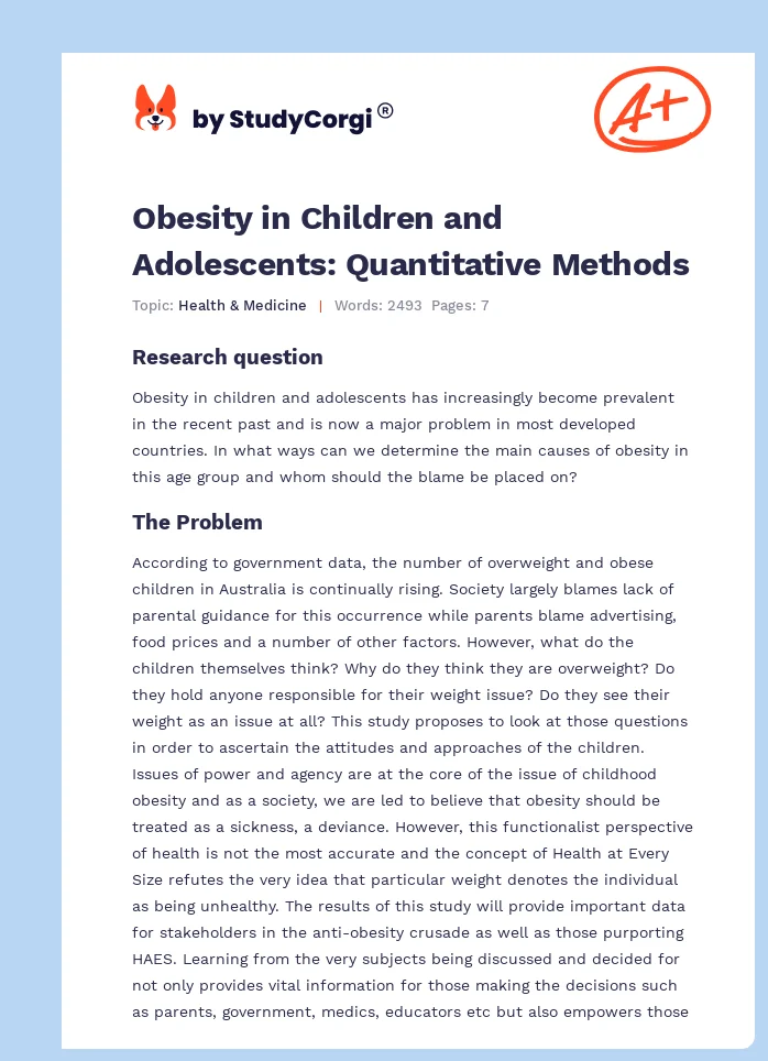 Obesity in Children and Adolescents: Quantitative Methods. Page 1