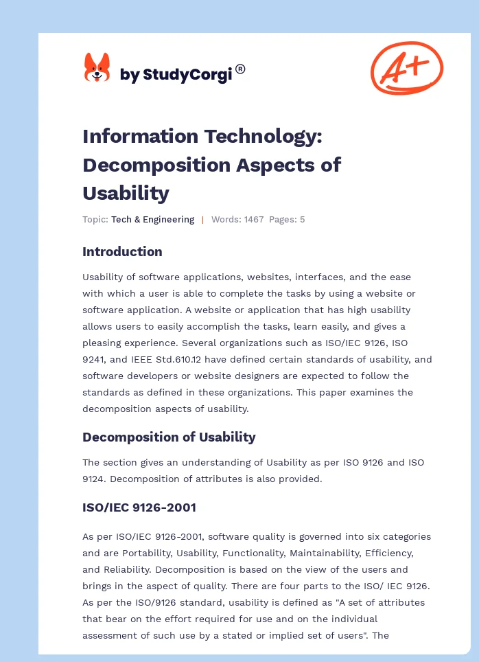 Information Technology: Decomposition Aspects of Usability. Page 1