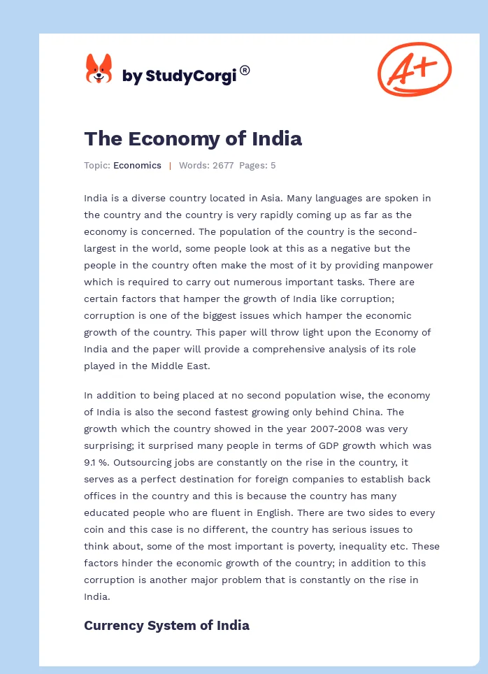 The Economy of India. Page 1