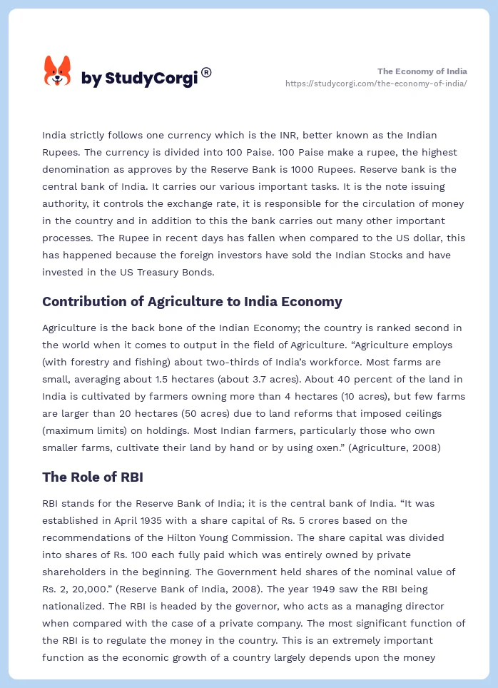 The Economy of India. Page 2