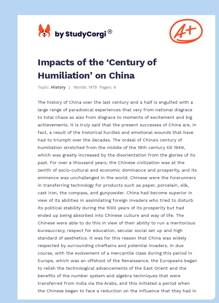 Impacts of the ‘Century of Humiliation’ on China. Page 1