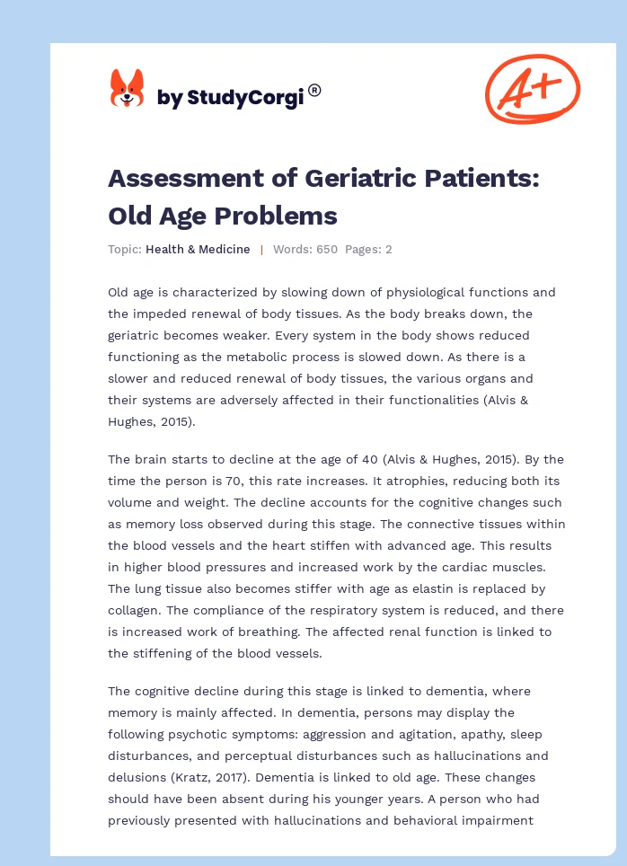 Assessment of Geriatric Patients: Old Age Problems. Page 1