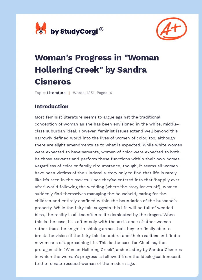 Woman's Progress in "Woman Hollering Creek" by Sandra Cisneros. Page 1