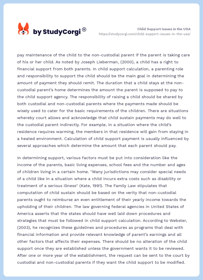 Child Support Issues in the USA. Page 2