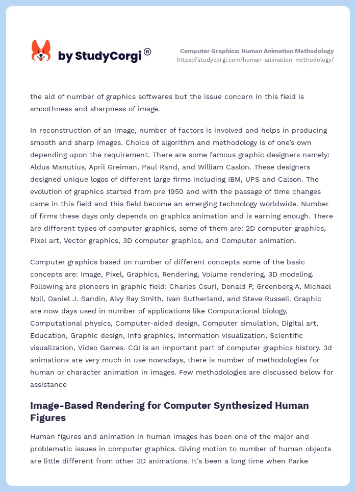 Computer Graphics: Human Animation Methodology. Page 2