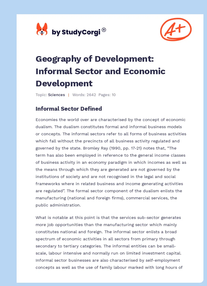 Geography of Development: Informal Sector and Economic Development. Page 1