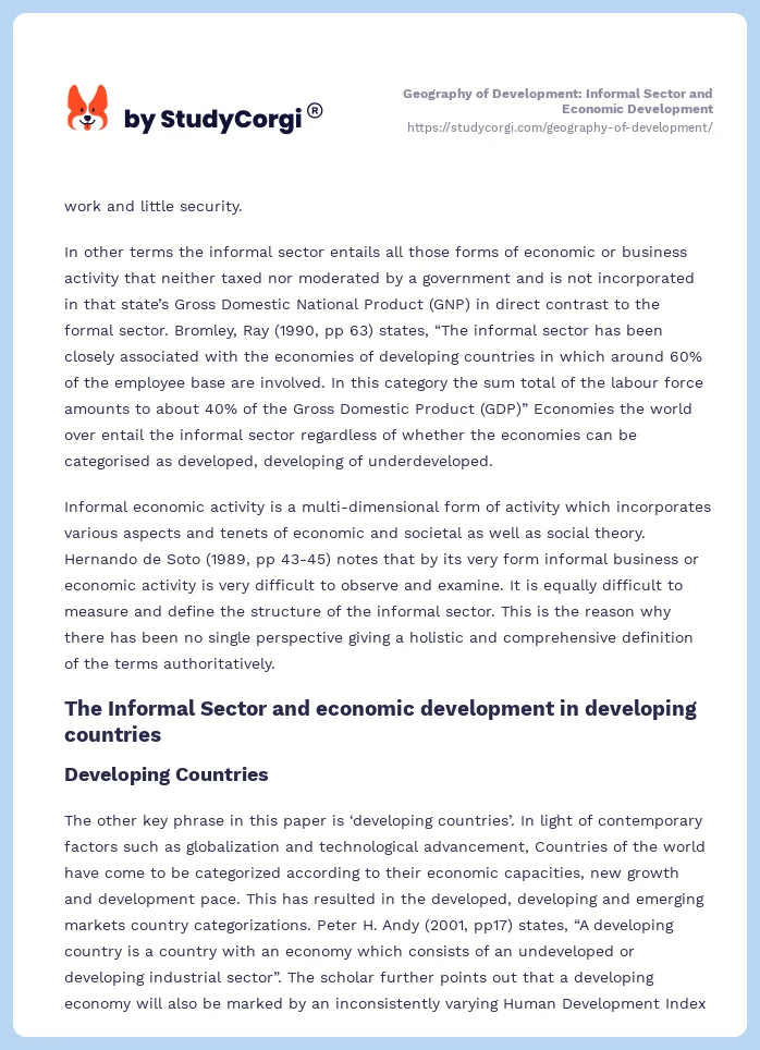 Geography of Development: Informal Sector and Economic Development. Page 2