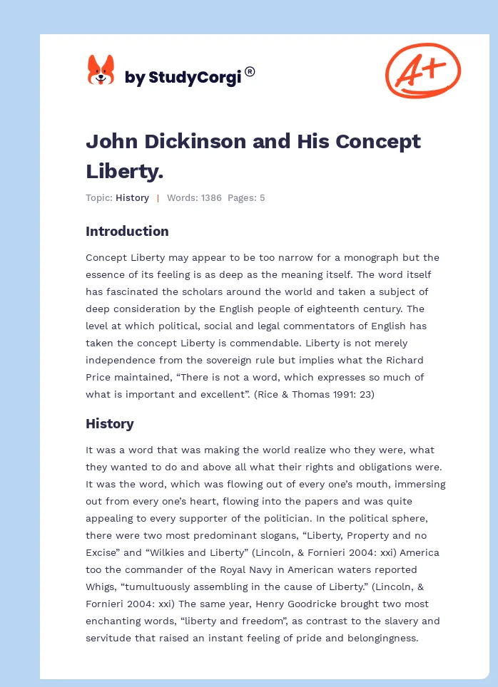 John Dickinson and His Concept Liberty.. Page 1