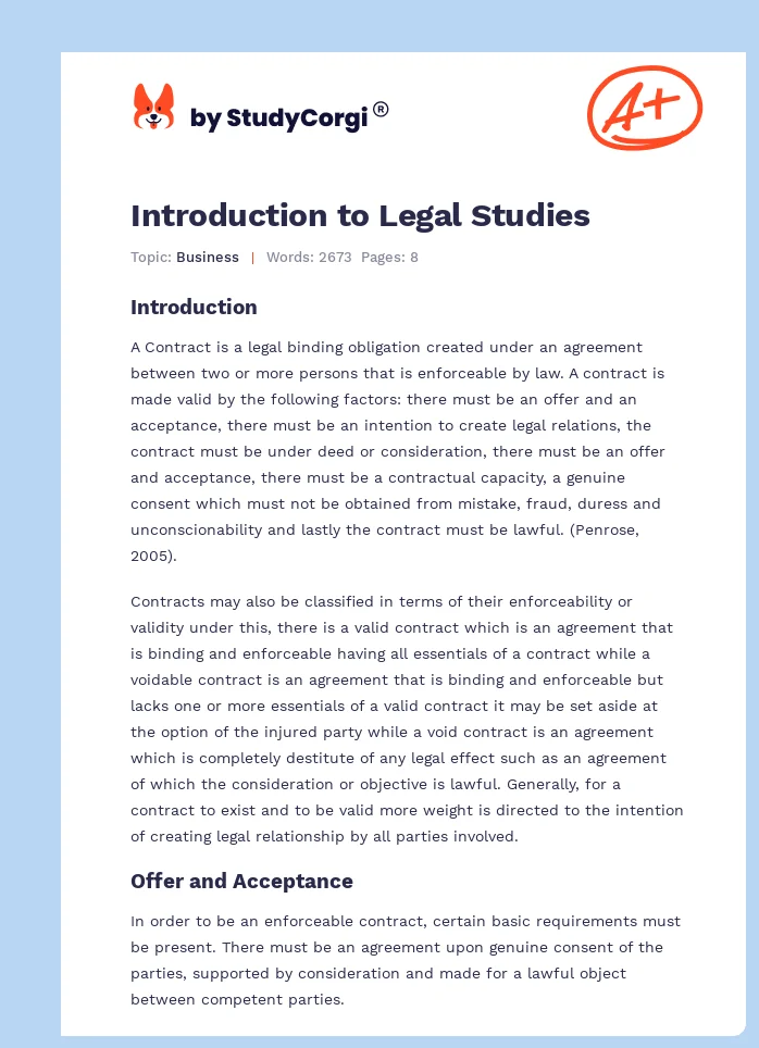 Introduction to Legal Studies. Page 1