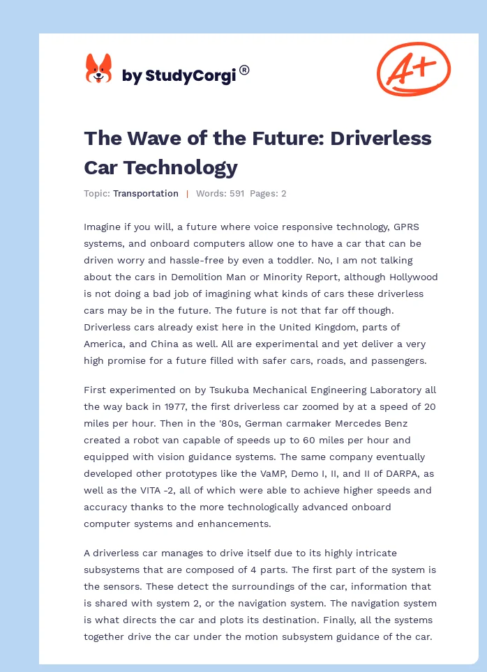 The Wave of the Future: Driverless Car Technology. Page 1