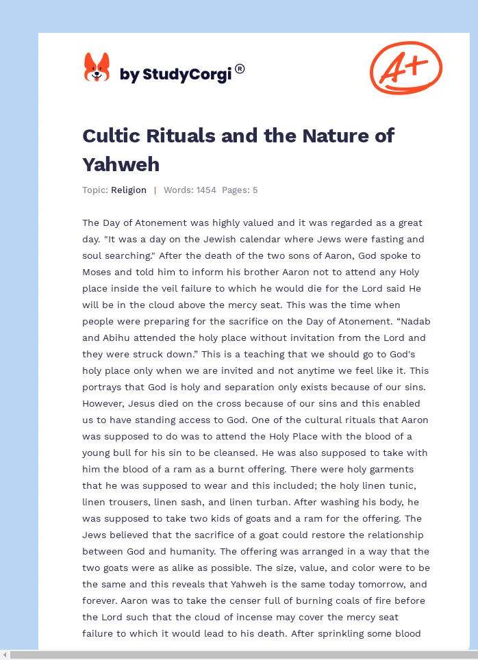 Cultic Rituals and the Nature of Yahweh. Page 1