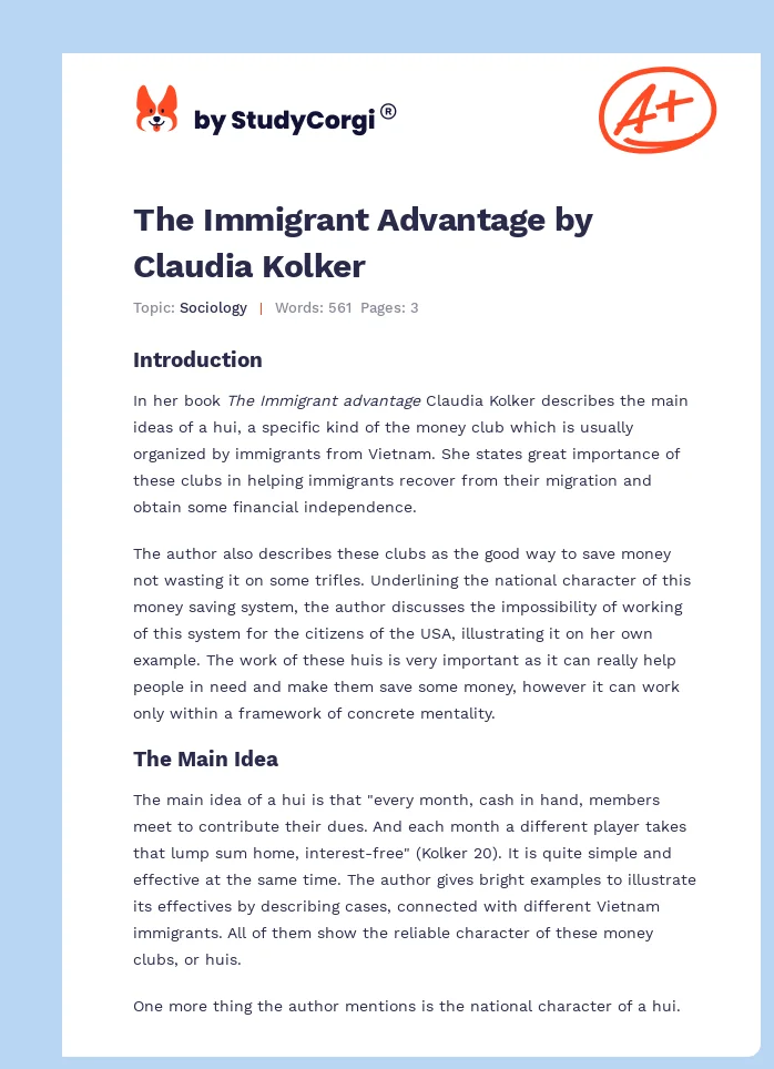 The Immigrant Advantage by Claudia Kolker. Page 1