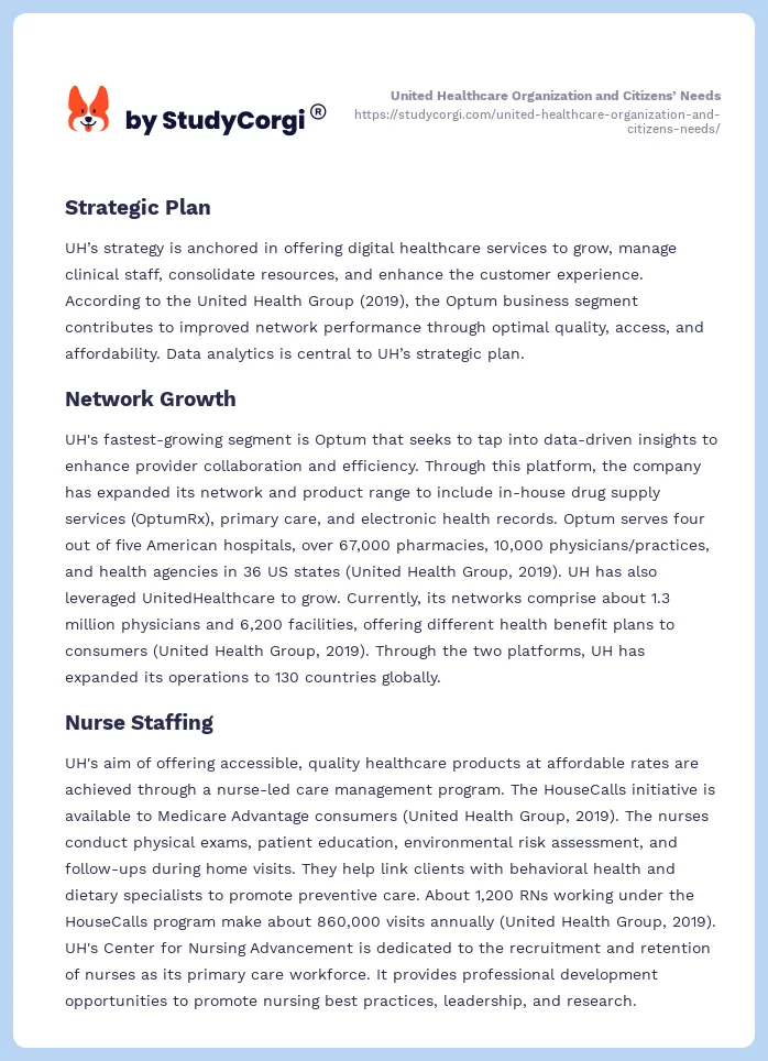 United Healthcare Organization and Citizens’ Needs. Page 2