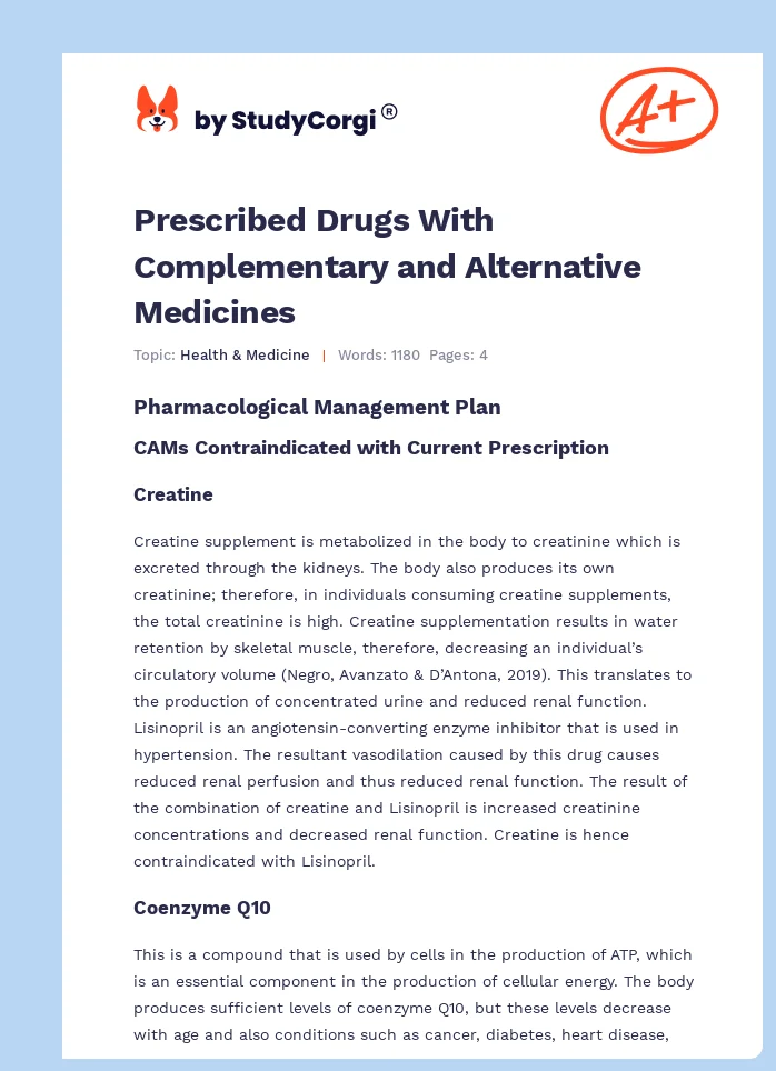 Prescribed Drugs With Complementary and Alternative Medicines. Page 1