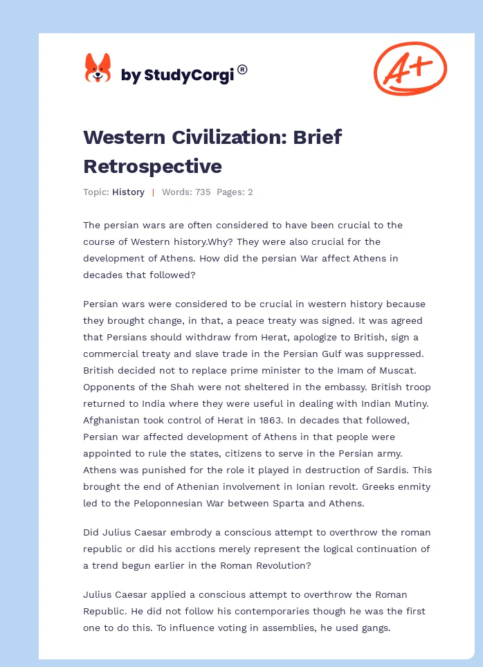 Western Civilization: Brief Retrospective. Page 1