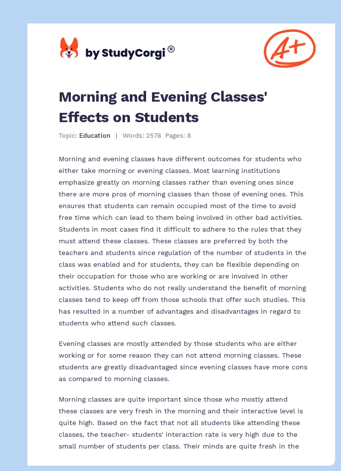 Morning and Evening Classes' Effects on Students. Page 1