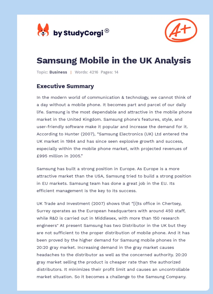 Samsung Mobile in the UK Analysis. Page 1
