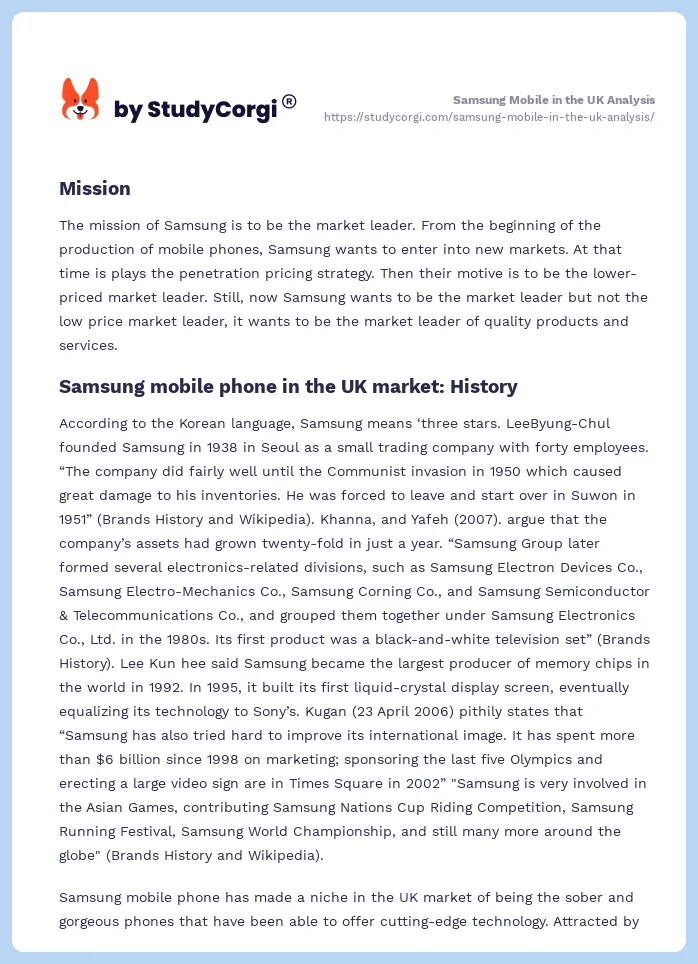 Samsung Mobile in the UK Analysis. Page 2