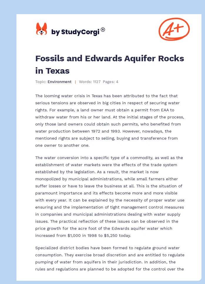 Fossils and Edwards Aquifer Rocks in Texas. Page 1