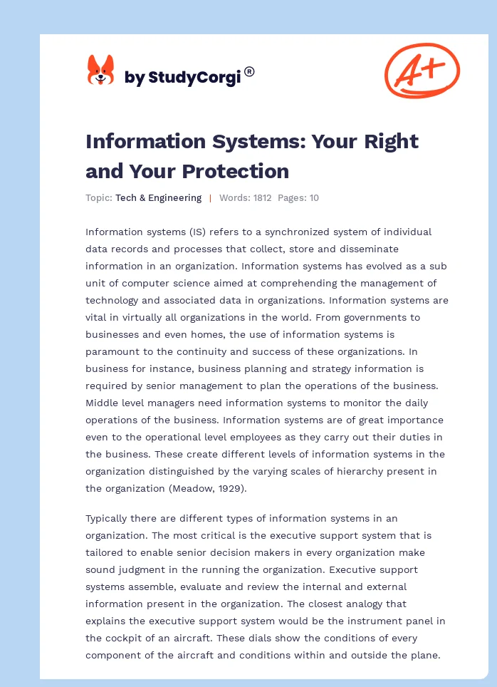 Information Systems: Your Right and Your Protection. Page 1