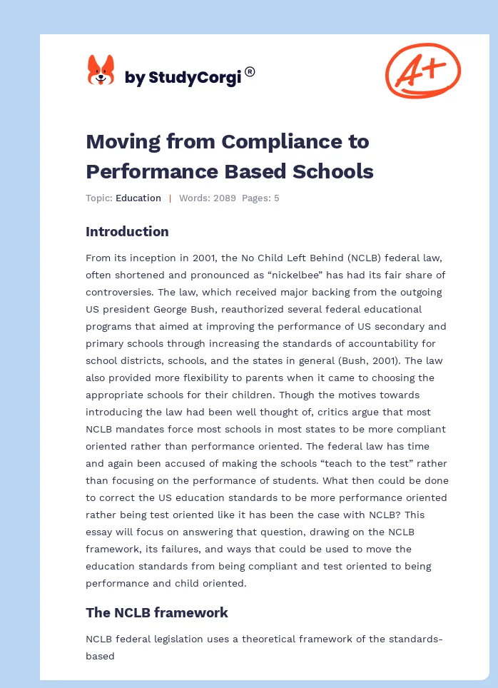 Moving from Compliance to Performance Based Schools. Page 1