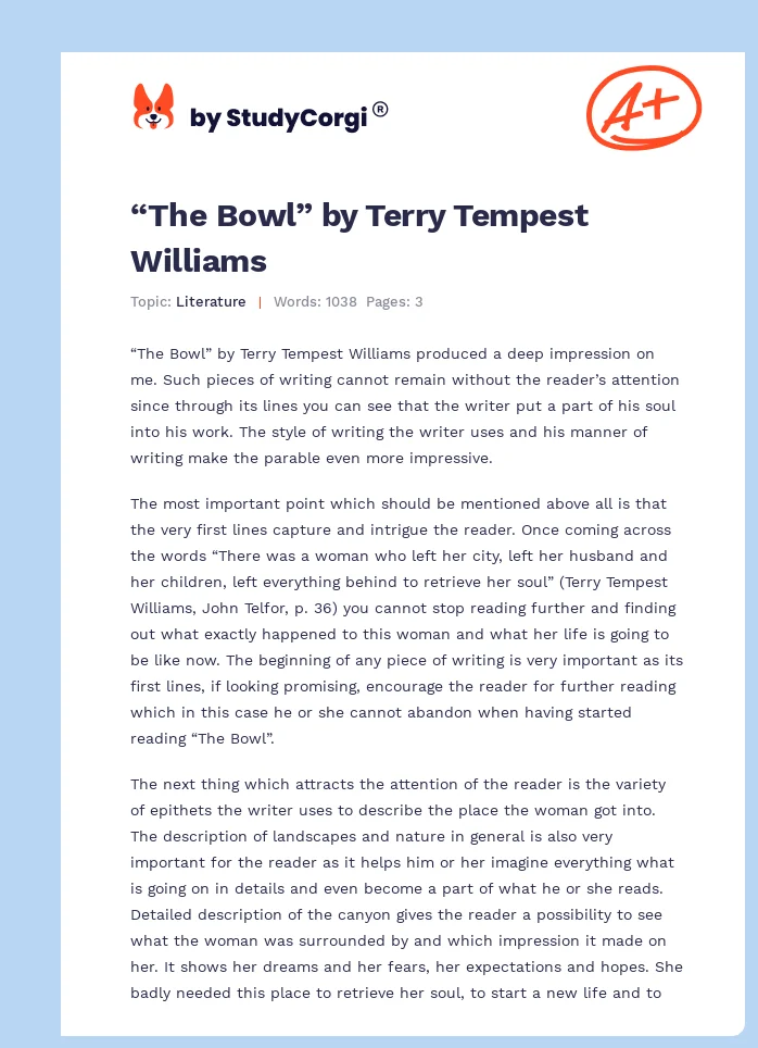 “The Bowl” by Terry Tempest Williams. Page 1