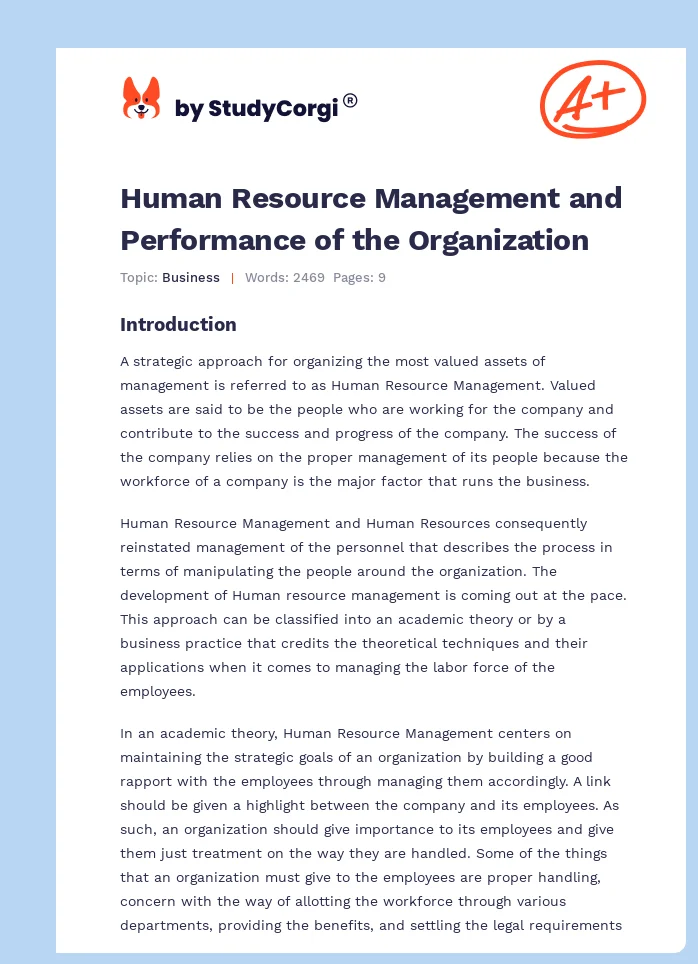 Human Resource Management and Performance of the Organization. Page 1