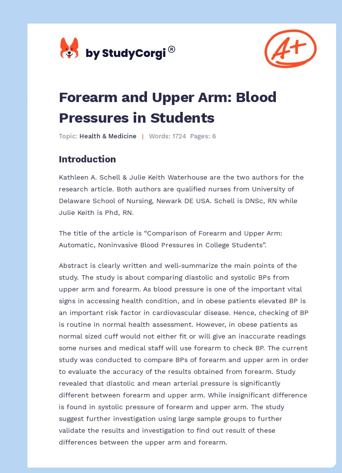 Forearm and Upper Arm: Blood Pressures in Students. Page 1
