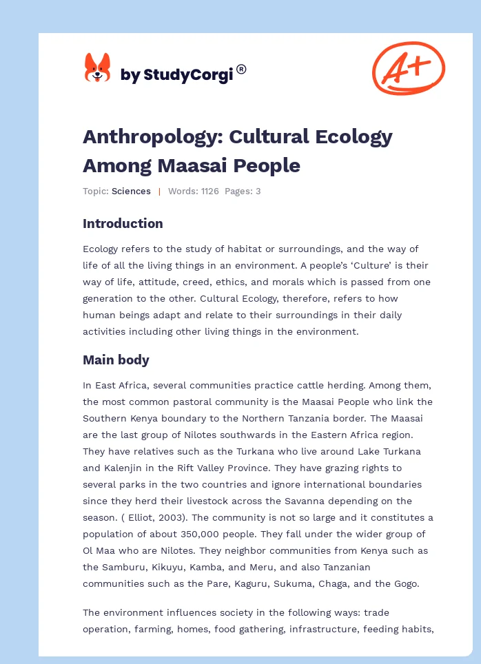Anthropology: Cultural Ecology Among Maasai People. Page 1