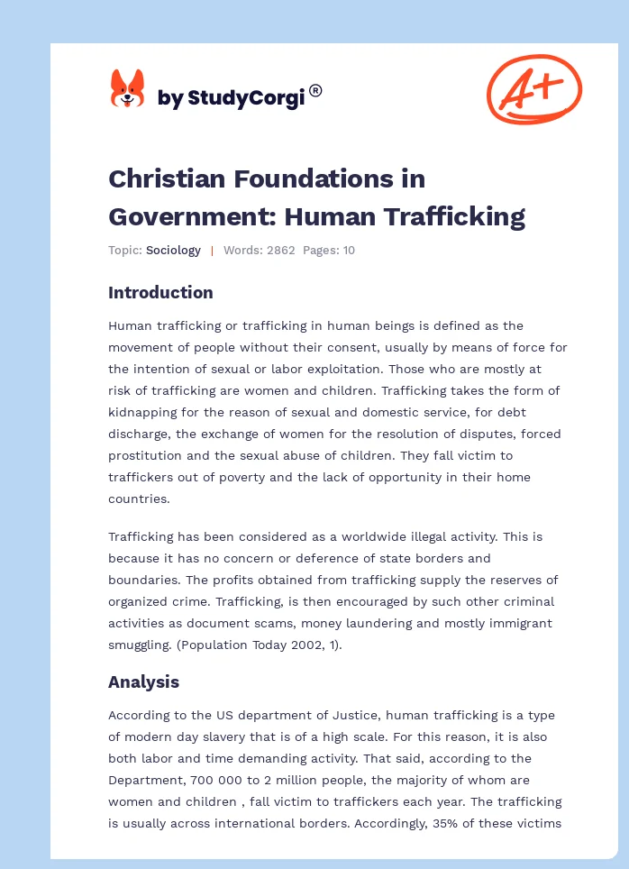 Christian Foundations in Government: Human Trafficking. Page 1