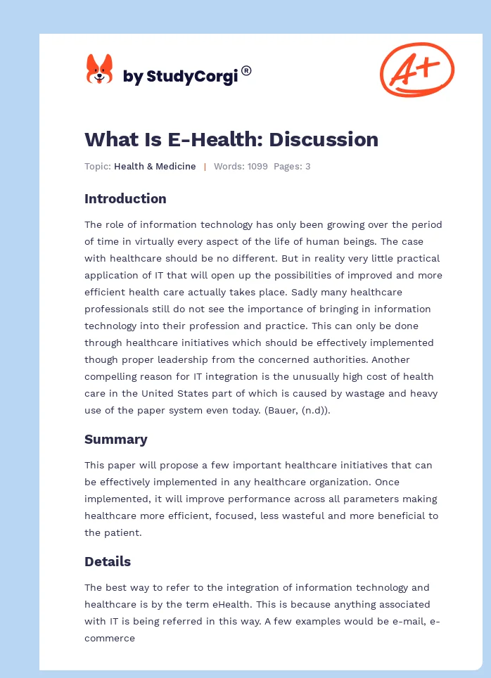 What Is E-Health: Discussion. Page 1