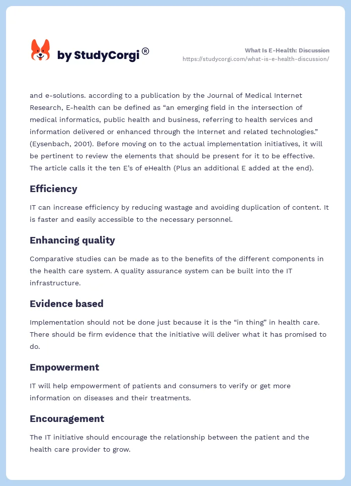 What Is E-Health: Discussion. Page 2