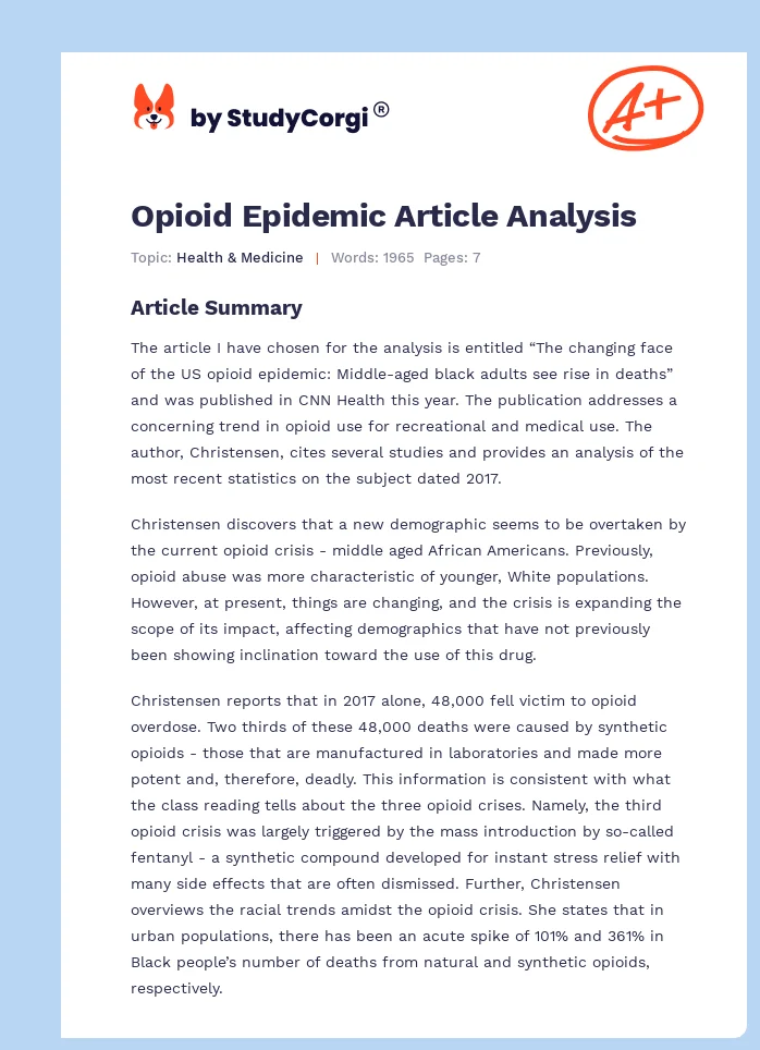 Opioid Epidemic Article Analysis. Page 1