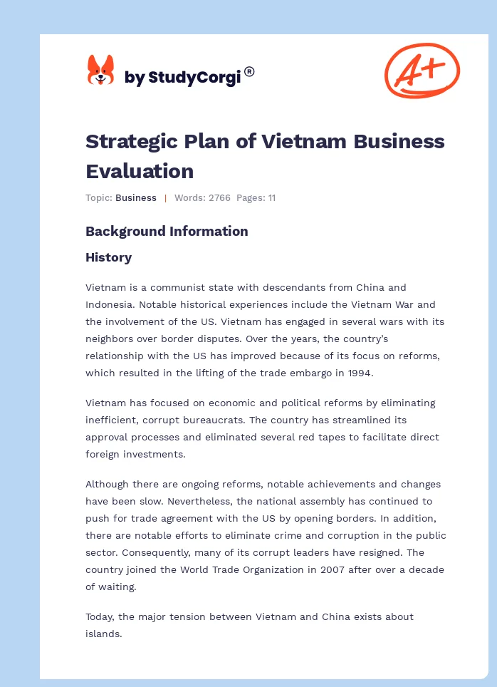 Strategic Plan of Vietnam Business Evaluation. Page 1