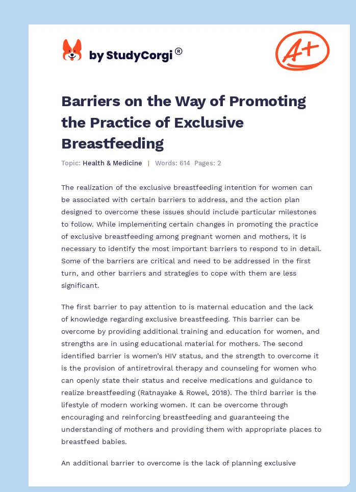 Barriers on the Way of Promoting the Practice of Exclusive Breastfeeding. Page 1