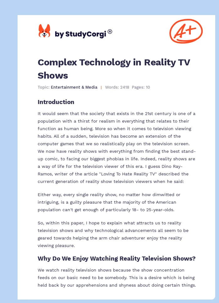 Complex Technology in Reality TV Shows. Page 1