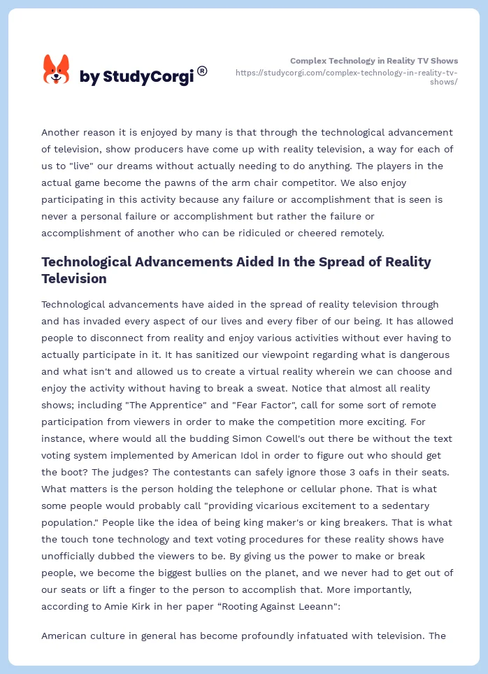 Complex Technology in Reality TV Shows. Page 2