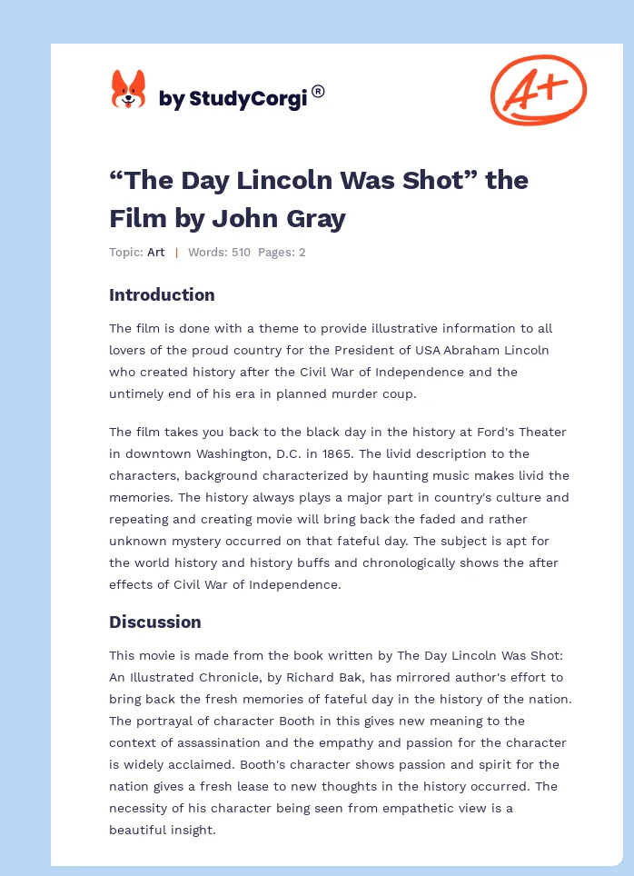 “The Day Lincoln Was Shot” the Film by John Gray. Page 1