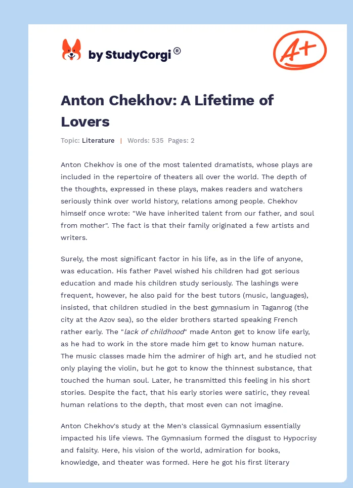 Anton Chekhov: A Lifetime of Lovers. Page 1